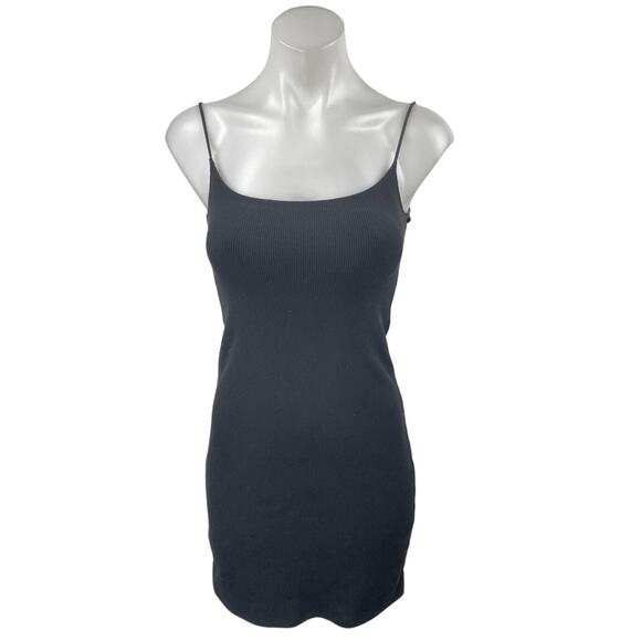 Abercrombie & Fitch Black Rib Knit Sleeveless Cami Mini Bodycon Tank Dress Sz S - Picture 1 of 4